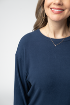 08.21 EN ROUTE Corrine Ribbed Pullover Top - Navy-Pullover-Dear Me Southern Boutique, located in DeRidder, Louisiana