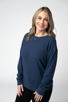 08.21 EN ROUTE Corrine Ribbed Pullover Top - Navy-Pullover-Dear Me Southern Boutique, located in DeRidder, Louisiana