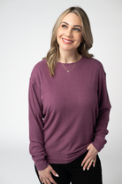 08.21 EN ROUTE Corrine Ribbed Pullover Top - Plum-Pullover-Dear Me Southern Boutique, located in DeRidder, Louisiana