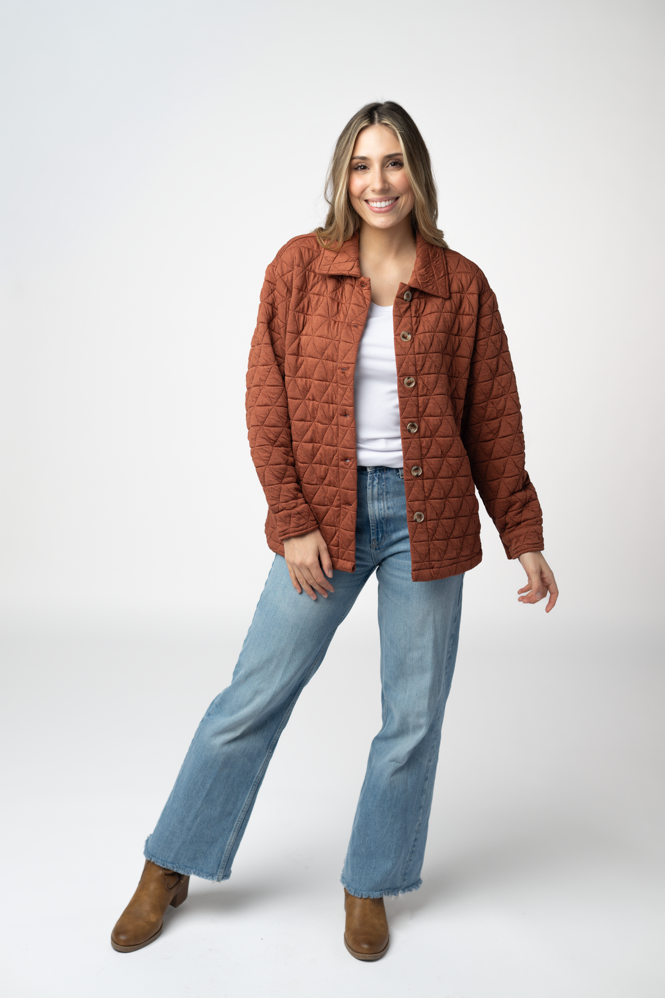 08.21 EN ROUTE Geometric Button Down Jacket - Rust-outerwear-Dear Me Southern Boutique, located in DeRidder, Louisiana
