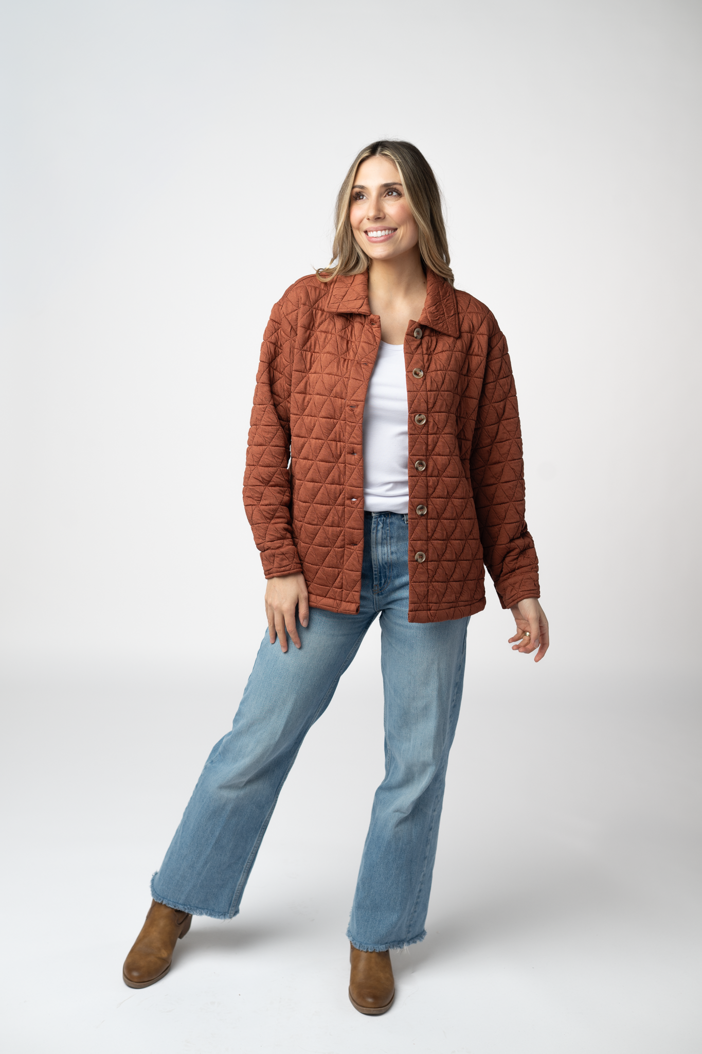 08.21 EN ROUTE Geometric Button Down Jacket - Rust-outerwear-Dear Me Southern Boutique, located in DeRidder, Louisiana