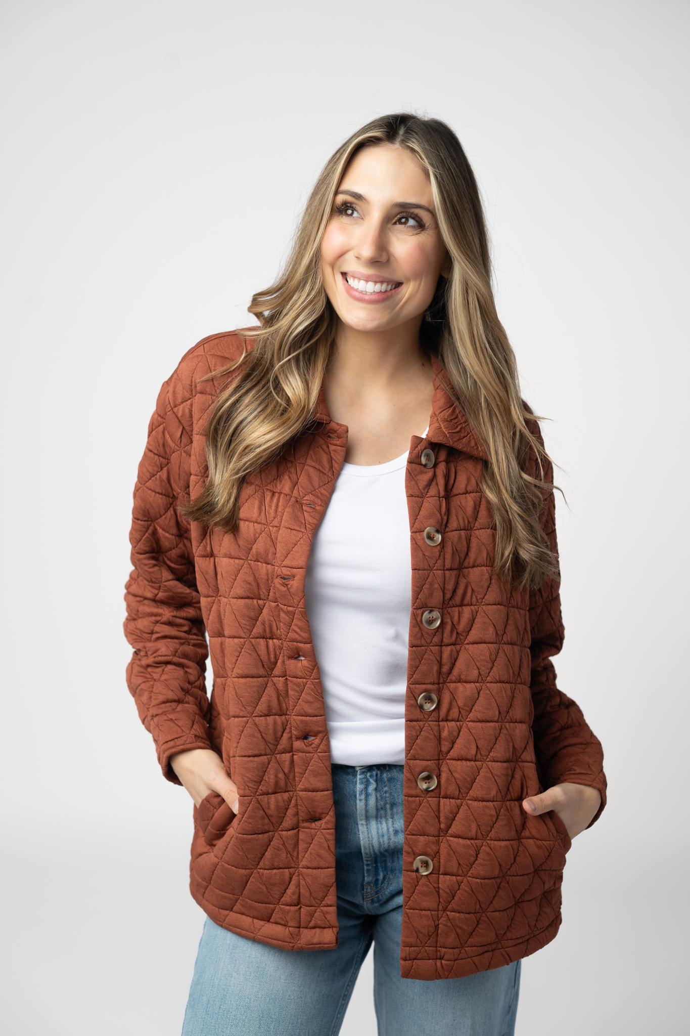 08.21 EN ROUTE Geometric Button Down Jacket - Rust-outerwear-Dear Me Southern Boutique, located in DeRidder, Louisiana