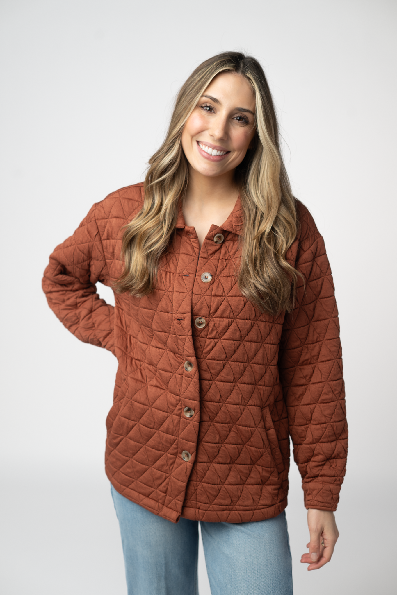 08.21 EN ROUTE Geometric Button Down Jacket - Rust-outerwear-Dear Me Southern Boutique, located in DeRidder, Louisiana