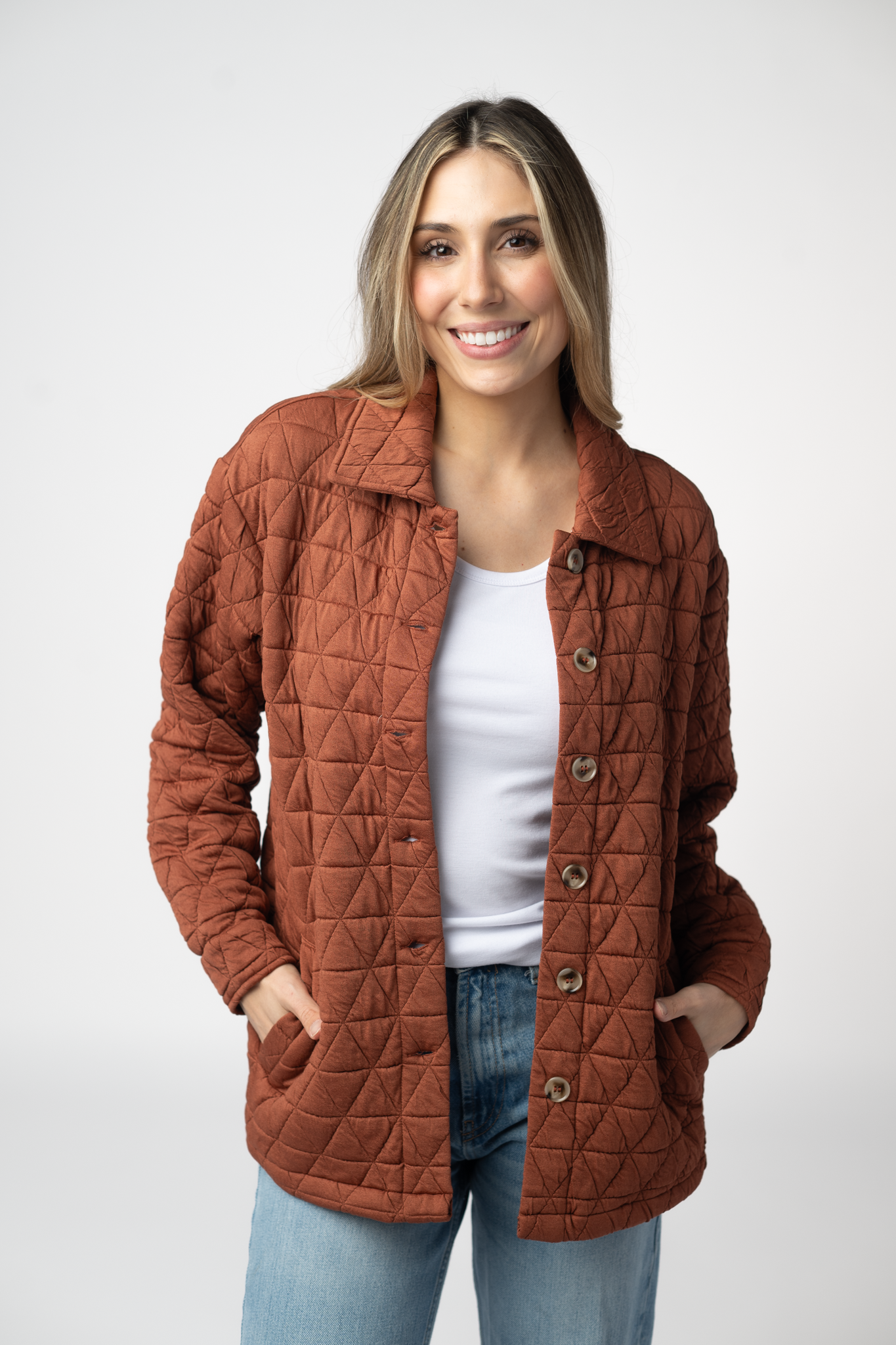 08.21 EN ROUTE Geometric Button Down Jacket - Rust-outerwear-Dear Me Southern Boutique, located in DeRidder, Louisiana