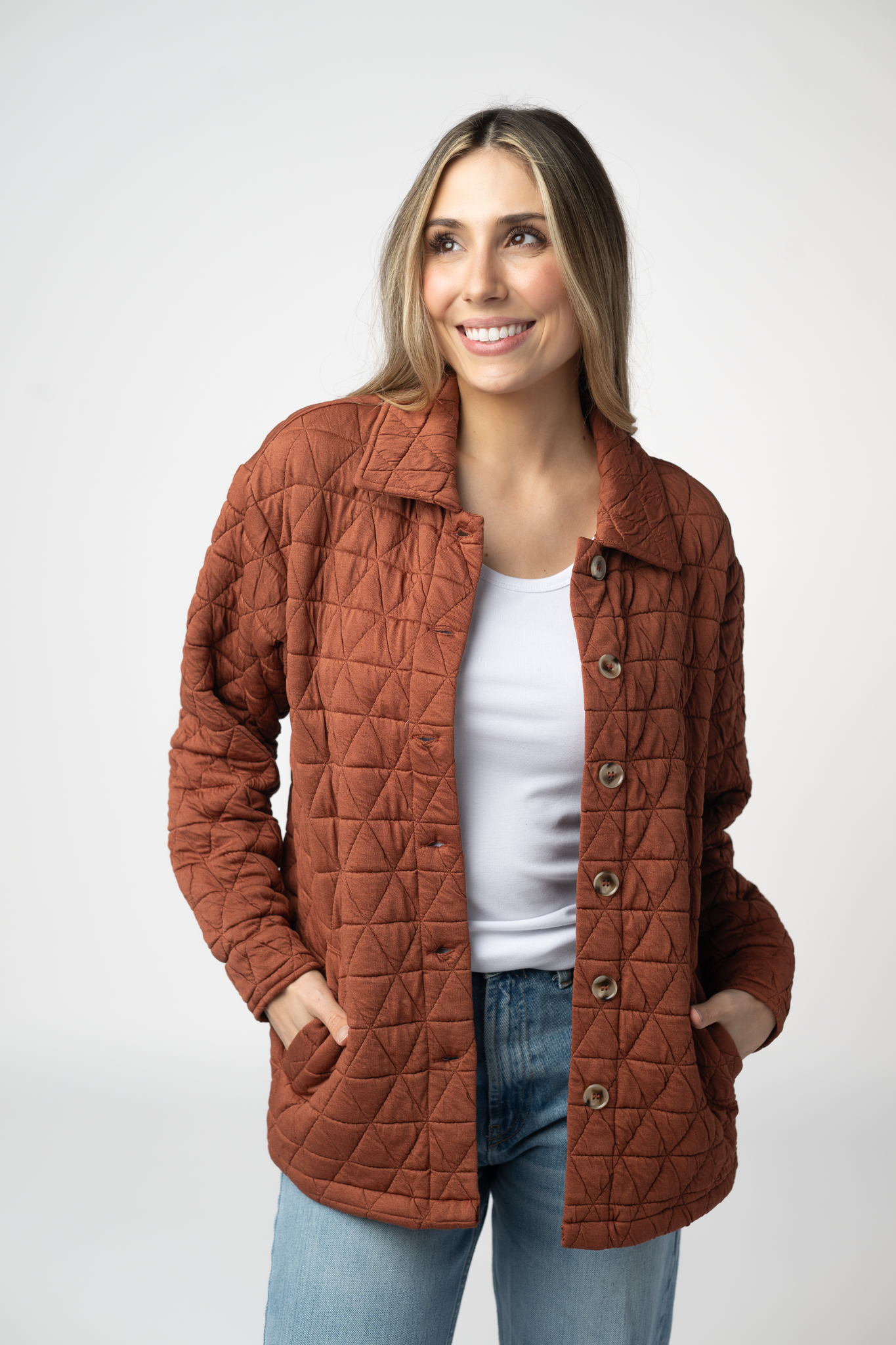 08.21 EN ROUTE Geometric Button Down Jacket - Rust-outerwear-Dear Me Southern Boutique, located in DeRidder, Louisiana