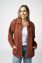 08.21 EN ROUTE Geometric Button Down Jacket - Rust-outerwear-Dear Me Southern Boutique, located in DeRidder, Louisiana