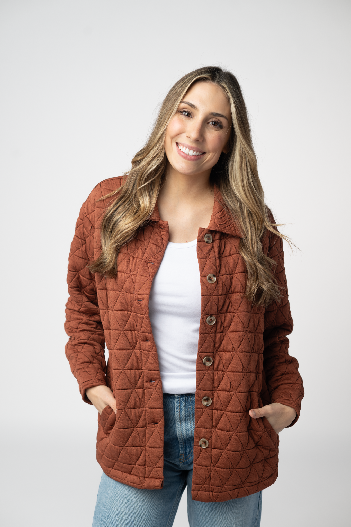 08.21 EN ROUTE Geometric Button Down Jacket - Rust-outerwear-Dear Me Southern Boutique, located in DeRidder, Louisiana