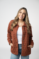 08.21 EN ROUTE Geometric Button Down Jacket - Rust-outerwear-Dear Me Southern Boutique, located in DeRidder, Louisiana
