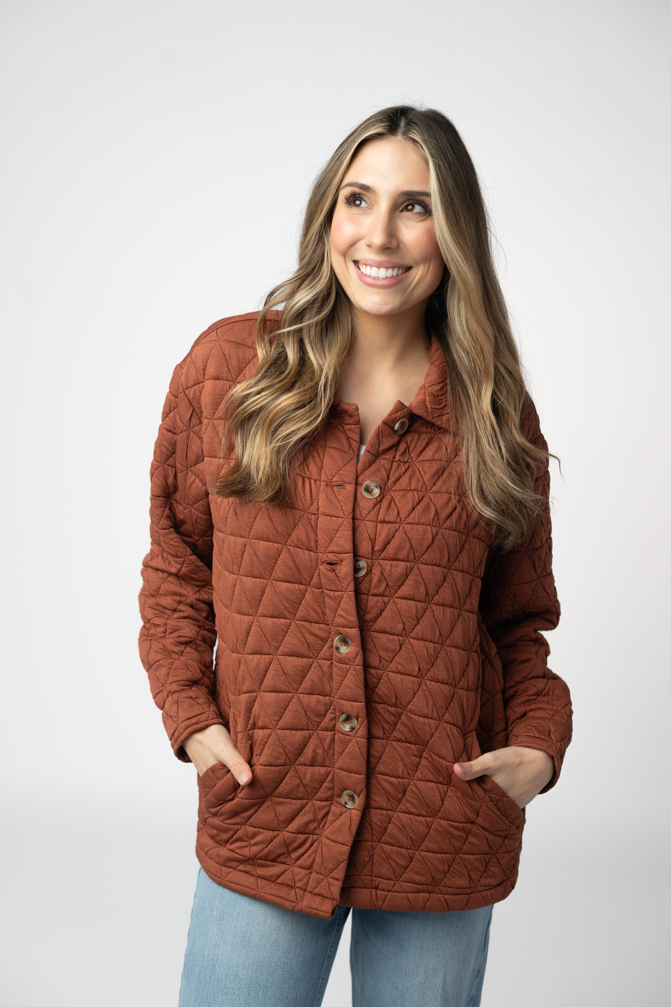 08.21 EN ROUTE Geometric Button Down Jacket - Rust-outerwear-Dear Me Southern Boutique, located in DeRidder, Louisiana