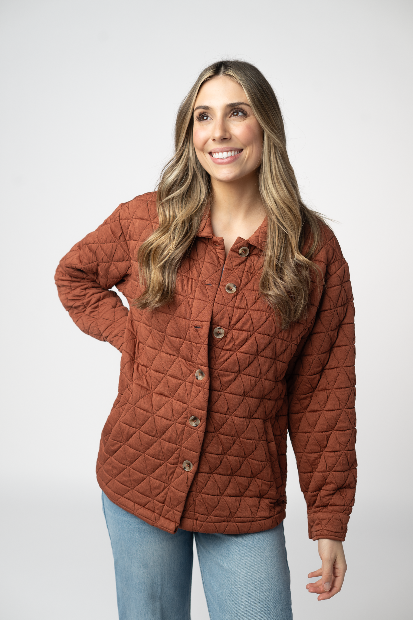 08.21 EN ROUTE Geometric Button Down Jacket - Rust-outerwear-Dear Me Southern Boutique, located in DeRidder, Louisiana