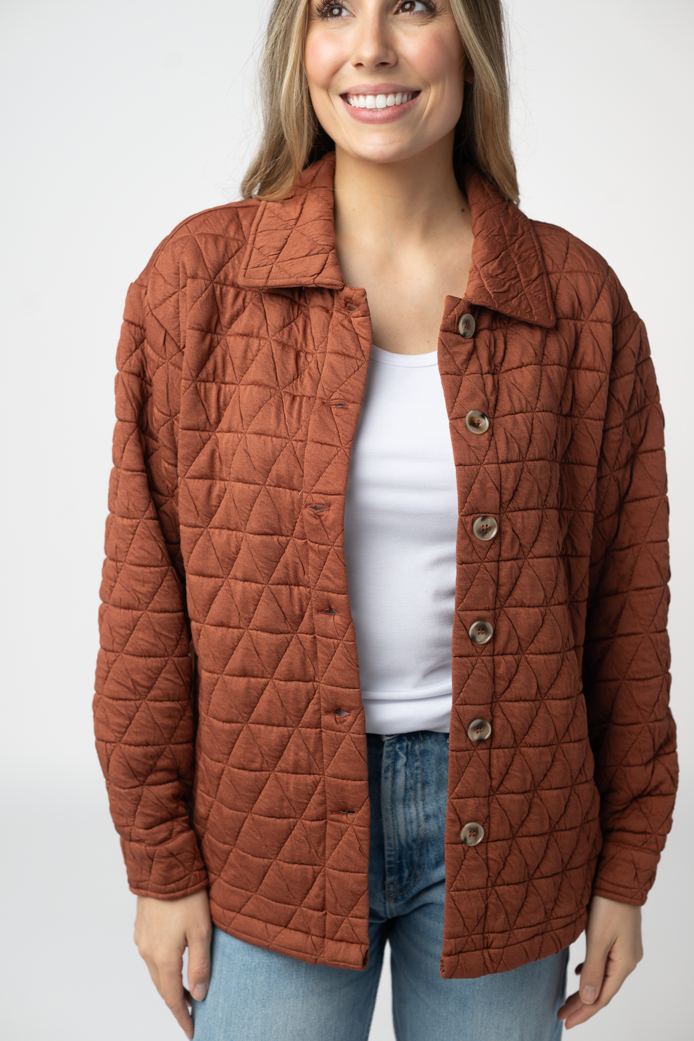 08.21 EN ROUTE Geometric Button Down Jacket - Rust-outerwear-Dear Me Southern Boutique, located in DeRidder, Louisiana