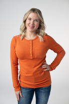 08.21 EN ROUTE Georgia Long Sleeve Top - Pumpkin Spice-Tops-Dear Me Southern Boutique, located in DeRidder, Louisiana