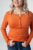 08.21 EN ROUTE Georgia Long Sleeve Top - Pumpkin Spice-Tops-Dear Me Southern Boutique, located in DeRidder, Louisiana