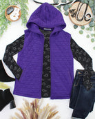 08.21 EN ROUTE Heather Geometric Hooded Vest - Purple-Vest-Dear Me Southern Boutique, located in DeRidder, Louisiana