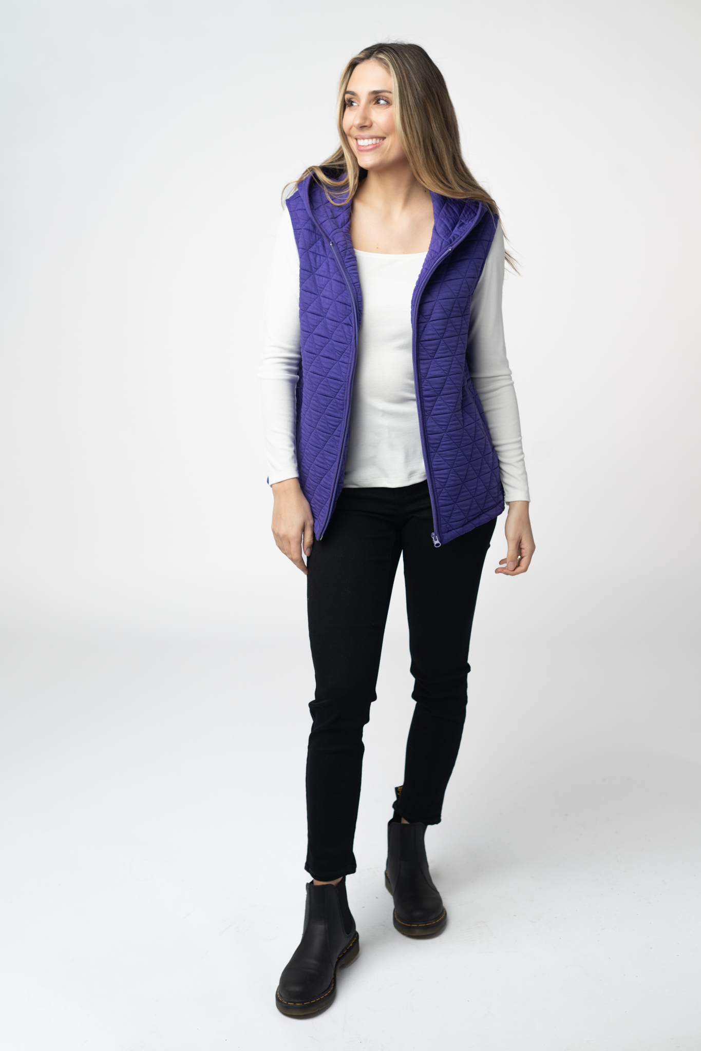 08.21 EN ROUTE Heather Geometric Hooded Vest - Purple-Vest-Dear Me Southern Boutique, located in DeRidder, Louisiana