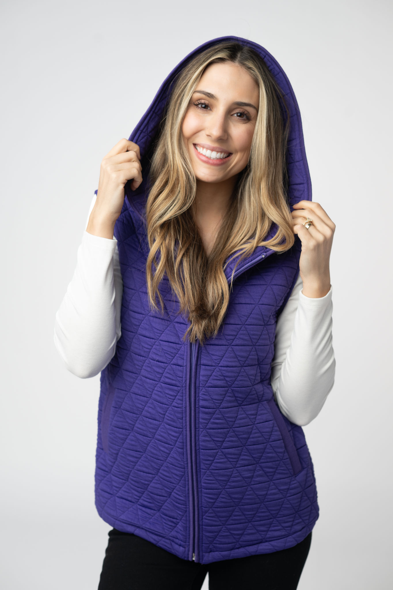 08.21 EN ROUTE Heather Geometric Hooded Vest - Purple-Vest-Dear Me Southern Boutique, located in DeRidder, Louisiana