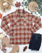 08.21 EN ROUTE Norah Shacket - Brick Plaid-shacket-Dear Me Southern Boutique, located in DeRidder, Louisiana