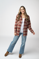 08.21 EN ROUTE Norah Shacket - Brick Plaid-shacket-Dear Me Southern Boutique, located in DeRidder, Louisiana