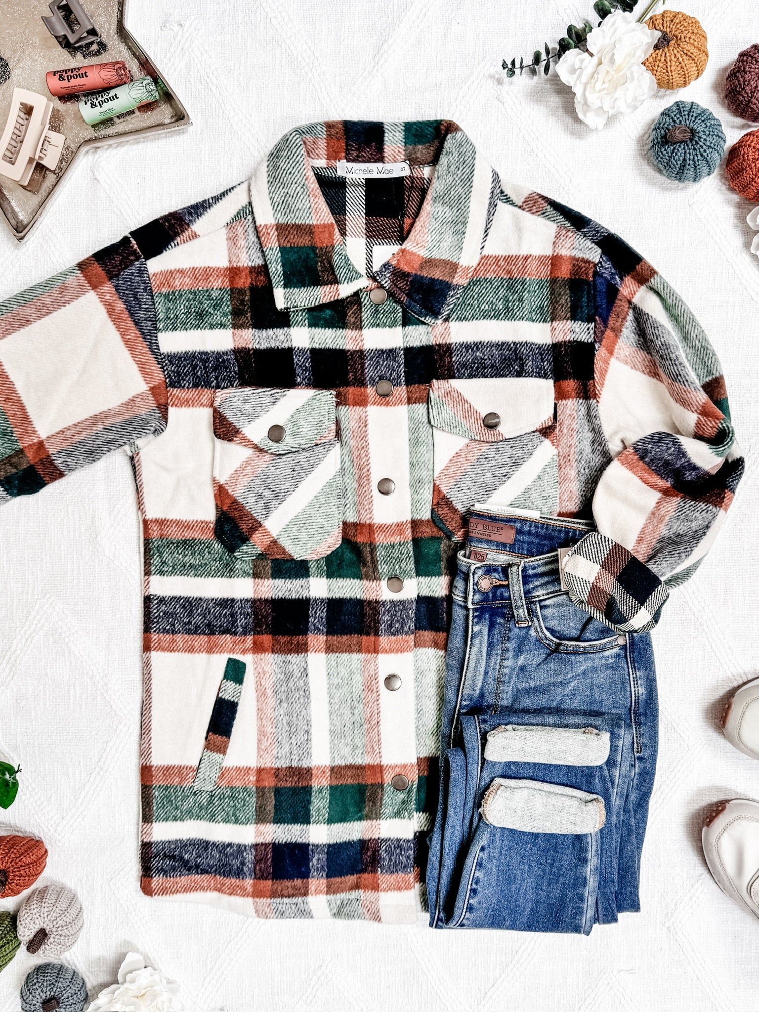 08.21 EN ROUTE Norah Shacket - Harvest Plaid-shacket-Dear Me Southern Boutique, located in DeRidder, Louisiana