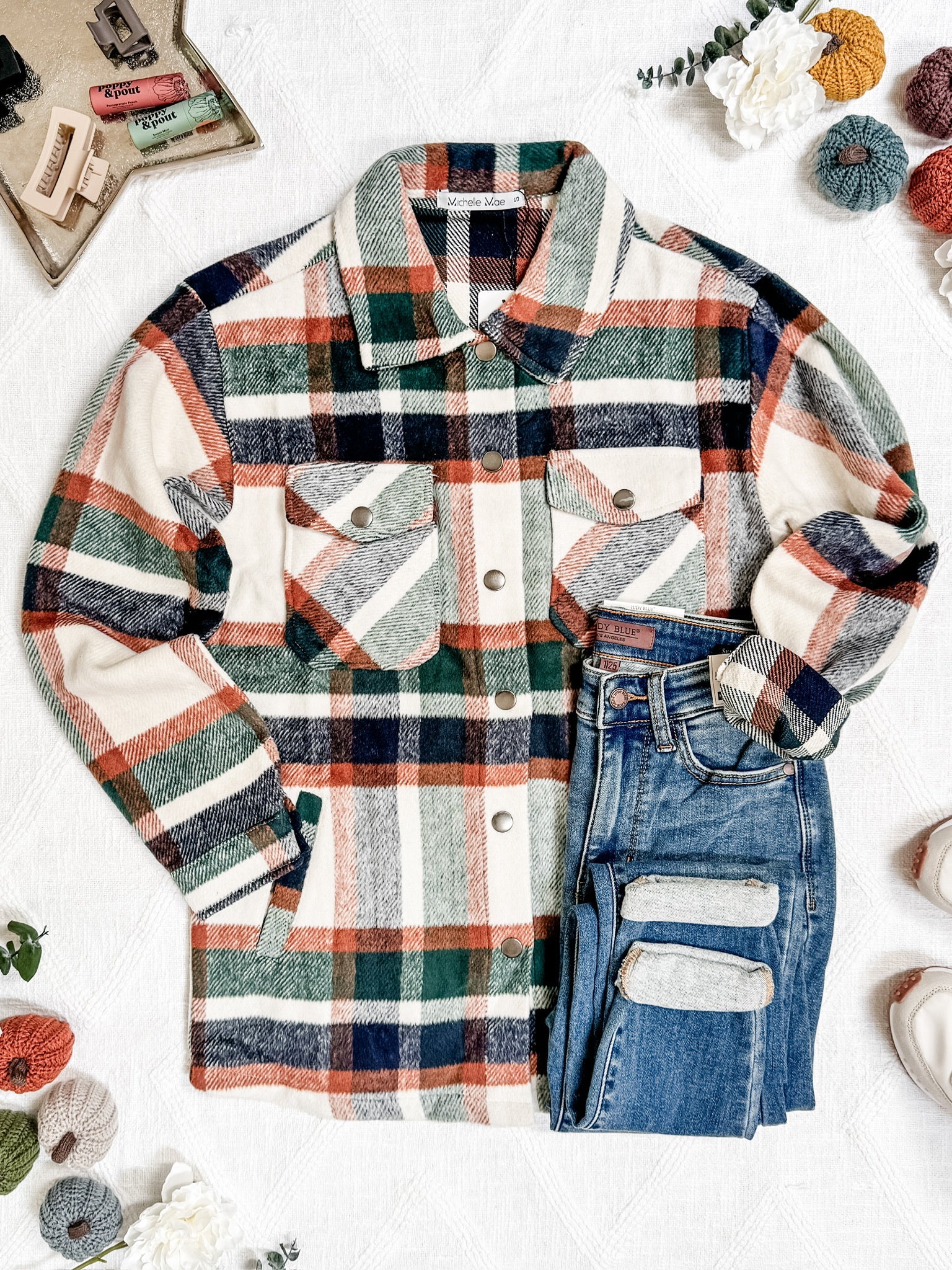 08.21 EN ROUTE Norah Shacket - Harvest Plaid-shacket-Dear Me Southern Boutique, located in DeRidder, Louisiana