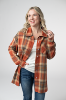 08.21 EN ROUTE Tunic Plaid Top - Pumpkin Plaid-Tops-Dear Me Southern Boutique, located in DeRidder, Louisiana