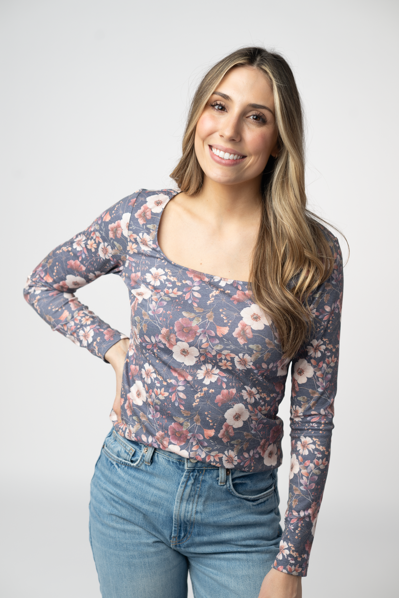 09.02 EN ROUTE Alyssa Long Sleeve Top - Blushwood Floral-Tops-Dear Me Southern Boutique, located in DeRidder, Louisiana