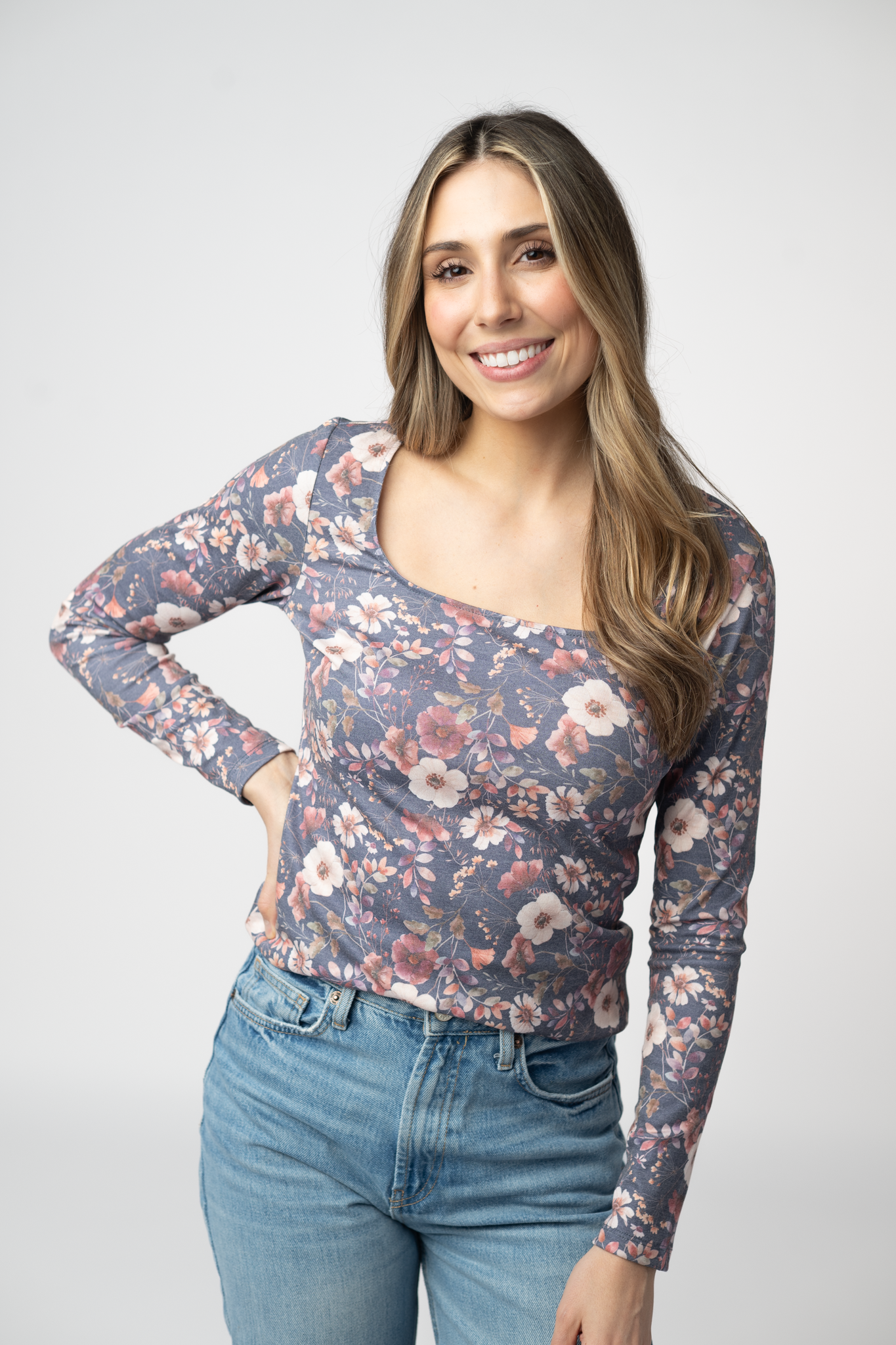 09.02 EN ROUTE Alyssa Long Sleeve Top - Blushwood Floral-Tops-Dear Me Southern Boutique, located in DeRidder, Louisiana