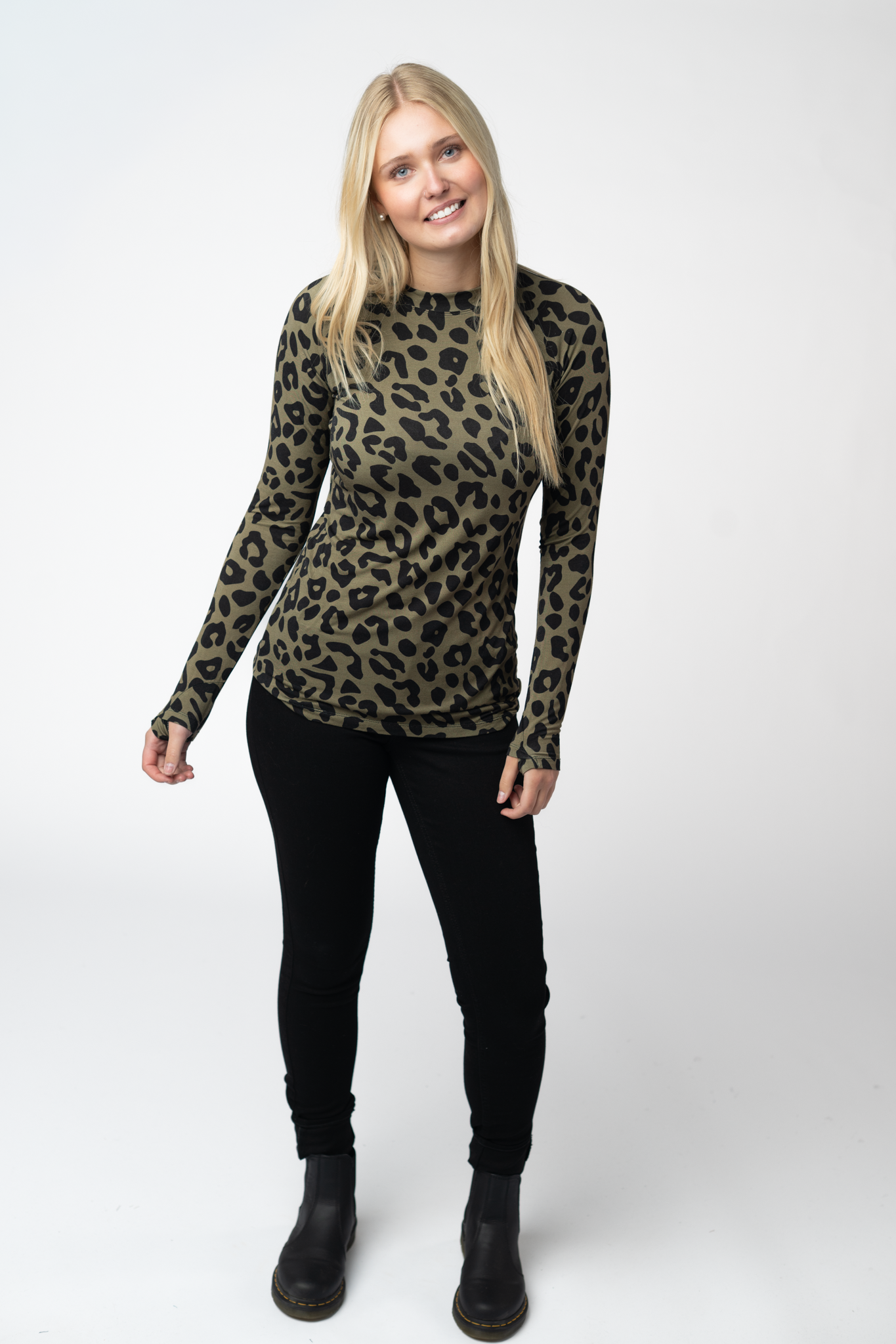 09.02 EN ROUTE Blair Long Sleeve Top - Olive Animal Print-Tops-Dear Me Southern Boutique, located in DeRidder, Louisiana
