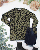 09.02 EN ROUTE Blair Long Sleeve Top - Olive Animal Print-Tops-Dear Me Southern Boutique, located in DeRidder, Louisiana