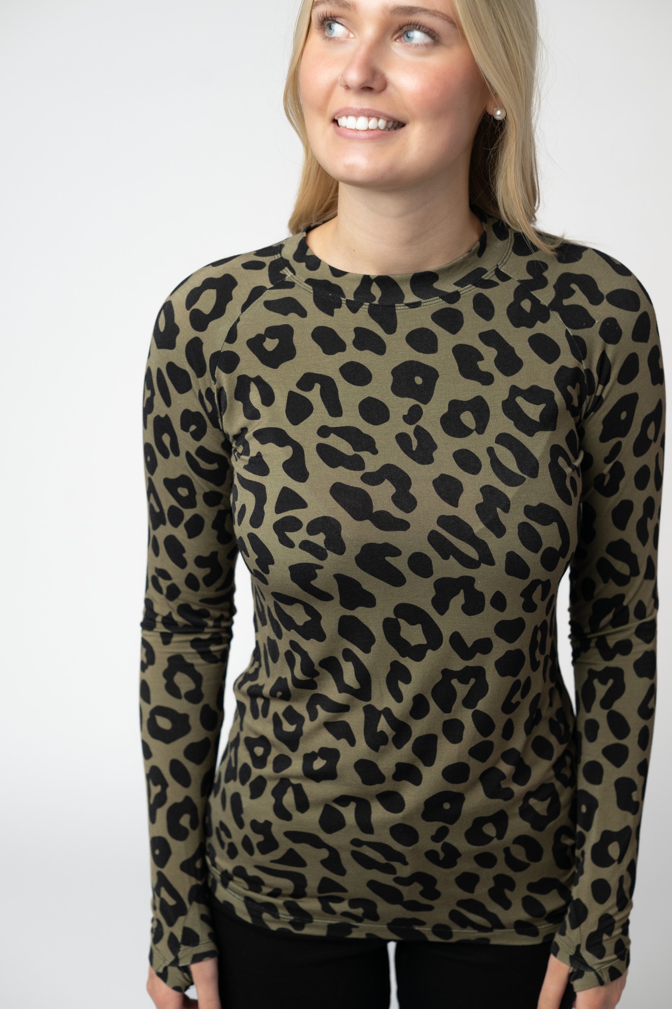 09.02 EN ROUTE Blair Long Sleeve Top - Olive Animal Print-Tops-Dear Me Southern Boutique, located in DeRidder, Louisiana