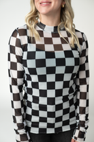 09.02 EN ROUTE Blair Mesh Long Sleeve Top - Black and White Checkers-Tops-Dear Me Southern Boutique, located in DeRidder, Louisiana