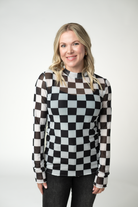 09.02 EN ROUTE Blair Mesh Long Sleeve Top - Black and White Checkers-Tops-Dear Me Southern Boutique, located in DeRidder, Louisiana