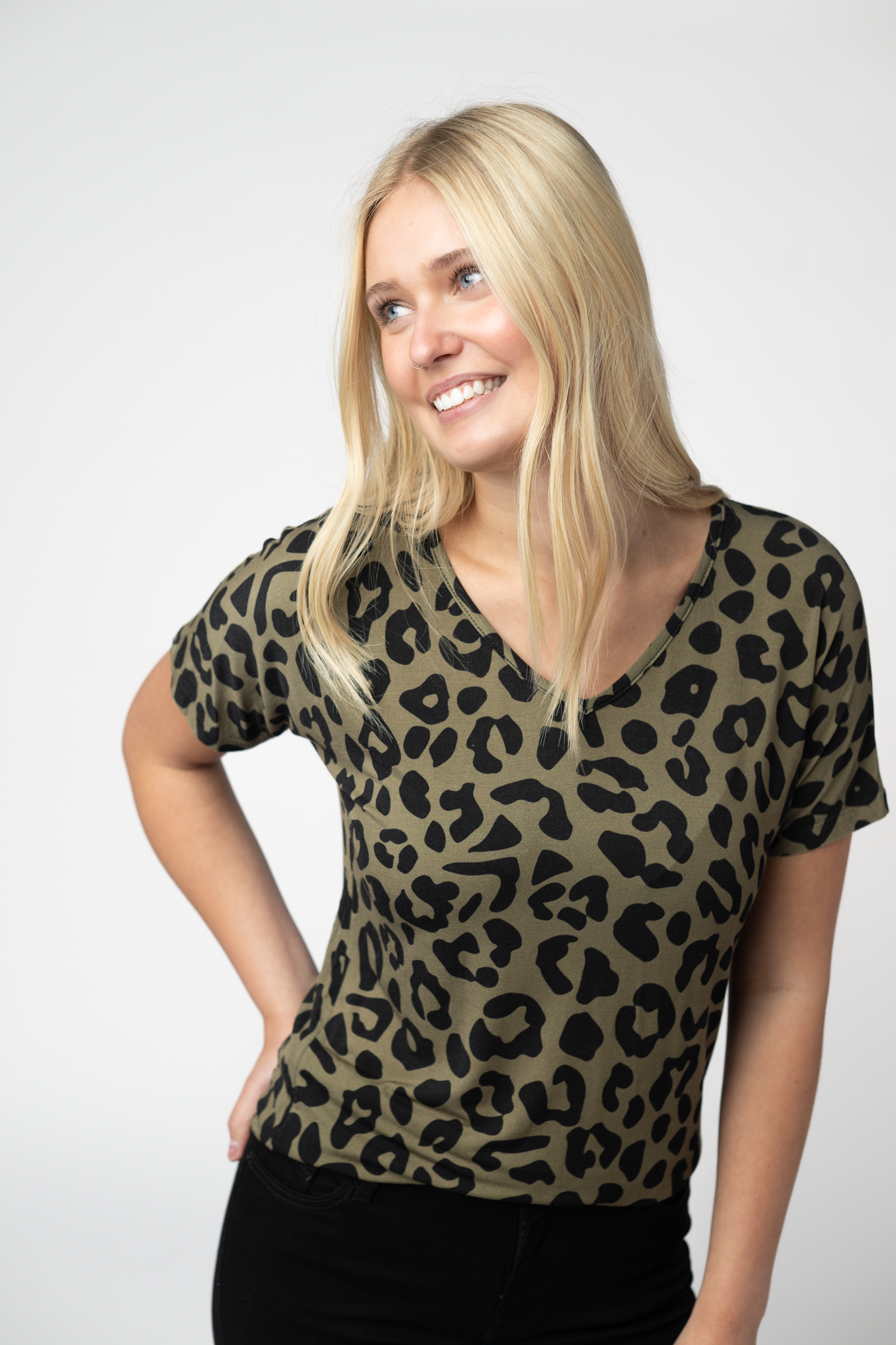 09.02 EN ROUTE Chloe Cozy Top - Olive Animal Print-Tops-Dear Me Southern Boutique, located in DeRidder, Louisiana