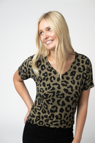 09.02 EN ROUTE Chloe Cozy Top - Olive Animal Print-Tops-Dear Me Southern Boutique, located in DeRidder, Louisiana