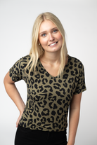 09.02 EN ROUTE Chloe Cozy Top - Olive Animal Print-Tops-Dear Me Southern Boutique, located in DeRidder, Louisiana
