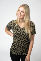 09.02 EN ROUTE Chloe Cozy Top - Olive Animal Print-Tops-Dear Me Southern Boutique, located in DeRidder, Louisiana