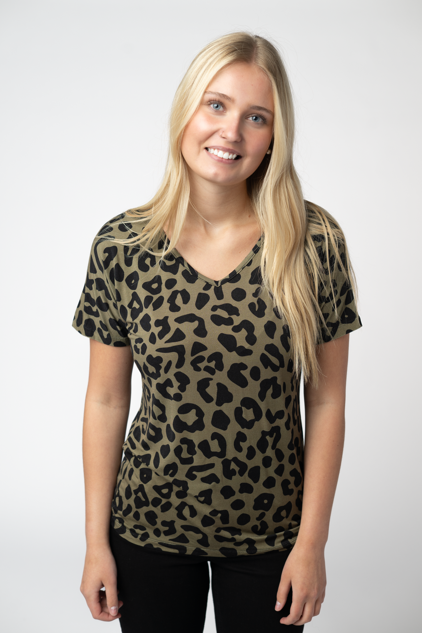 09.02 EN ROUTE Chloe Cozy Top - Olive Animal Print-Tops-Dear Me Southern Boutique, located in DeRidder, Louisiana