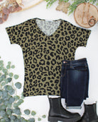 09.02 EN ROUTE Chloe Cozy Top - Olive Animal Print-Tops-Dear Me Southern Boutique, located in DeRidder, Louisiana