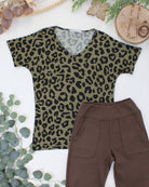 09.02 EN ROUTE Chloe Cozy Top - Olive Animal Print-Tops-Dear Me Southern Boutique, located in DeRidder, Louisiana