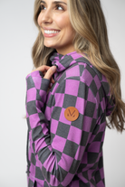 09.09 EN ROUTE Ashley Hoodie - Black and Purple Checkers-clothing-Dear Me Southern Boutique, located in DeRidder, Louisiana
