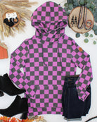 09.09 EN ROUTE Ashley Hoodie - Black and Purple Checkers-clothing-Dear Me Southern Boutique, located in DeRidder, Louisiana
