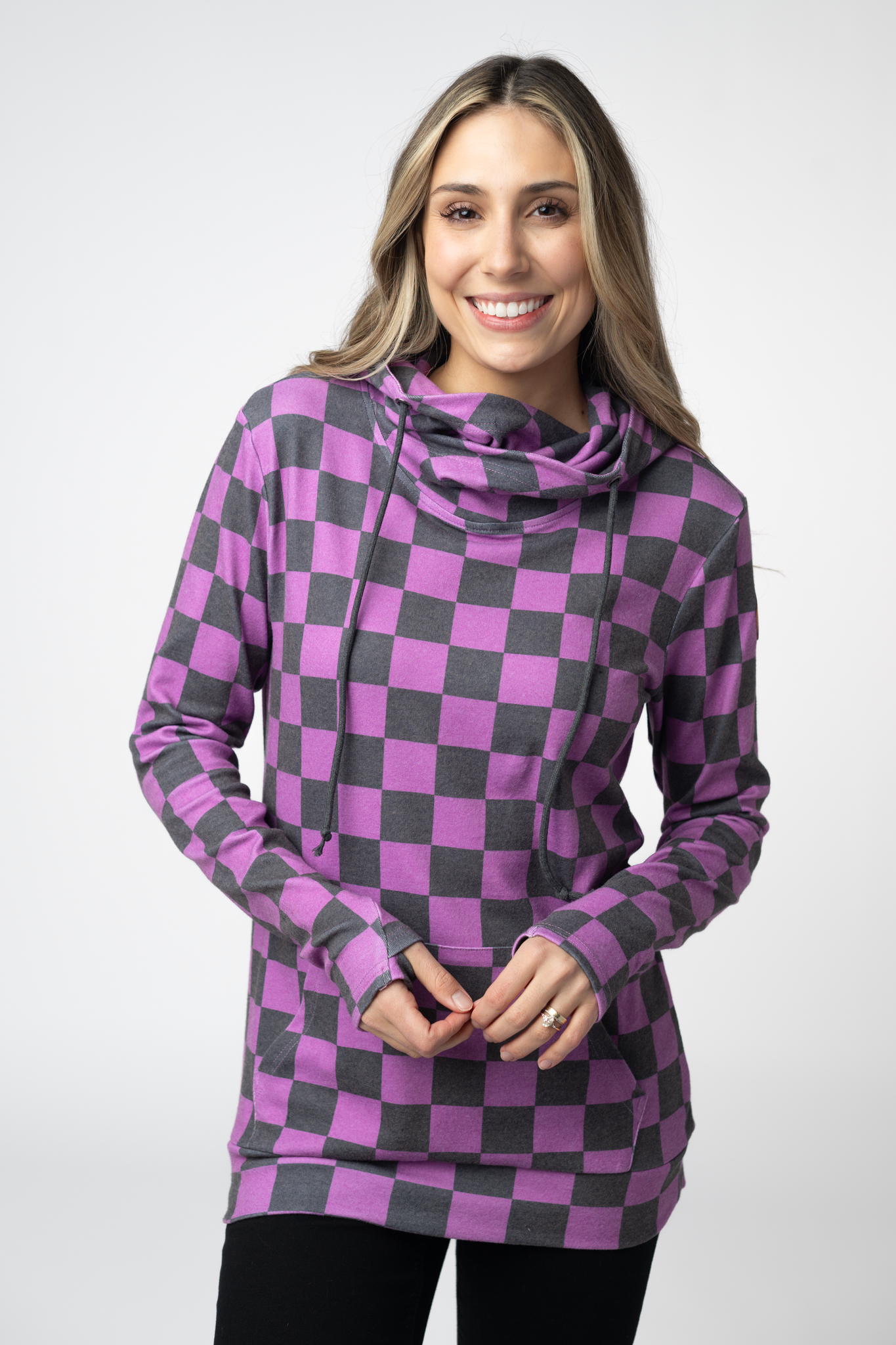09.09 EN ROUTE Ashley Hoodie - Black and Purple Checkers-clothing-Dear Me Southern Boutique, located in DeRidder, Louisiana