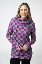 09.09 EN ROUTE Ashley Hoodie - Black and Purple Checkers-clothing-Dear Me Southern Boutique, located in DeRidder, Louisiana