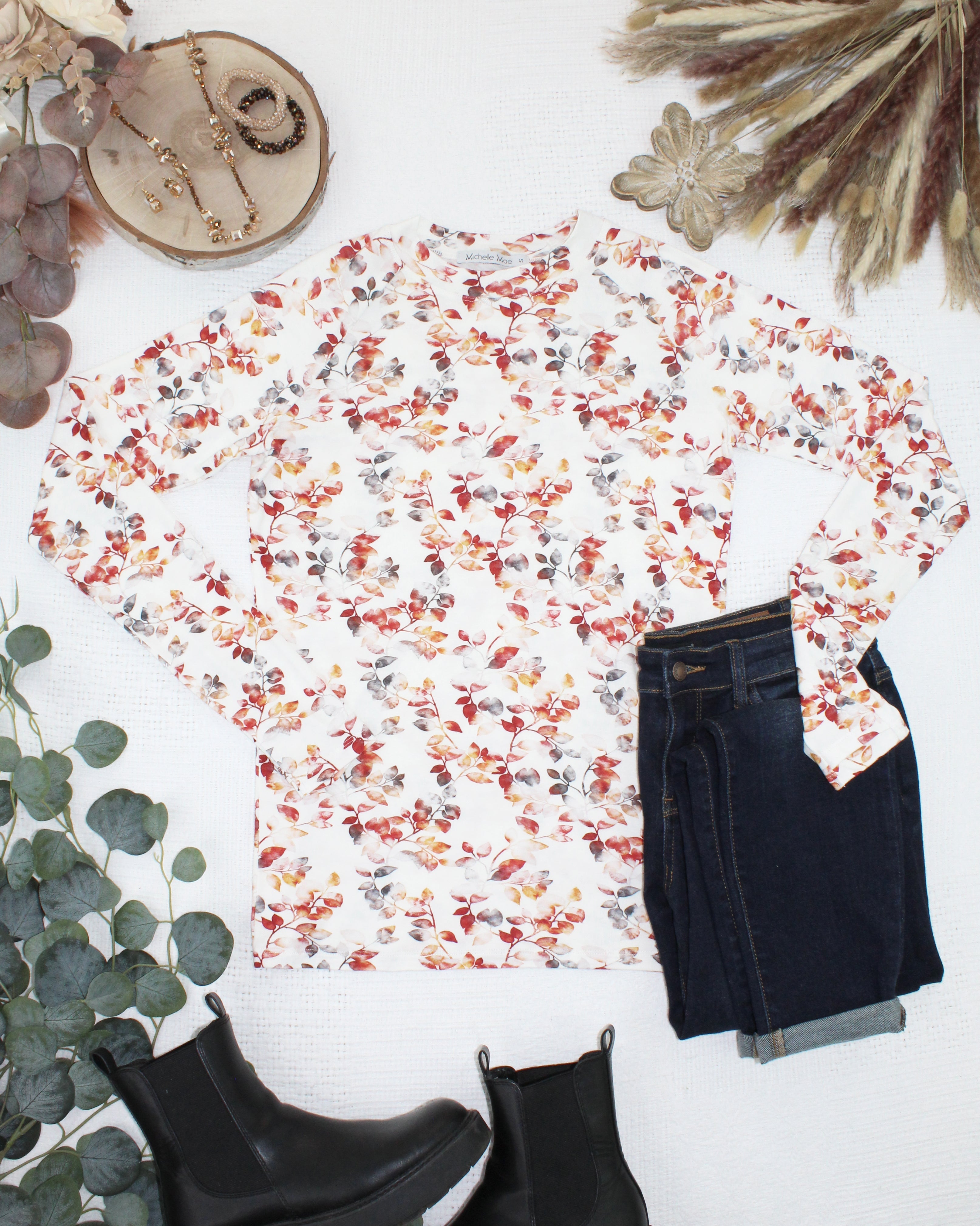 09.09 EN ROUTE Blair Long Sleeve Top - Autumn Watercolor-Tops-Dear Me Southern Boutique, located in DeRidder, Louisiana