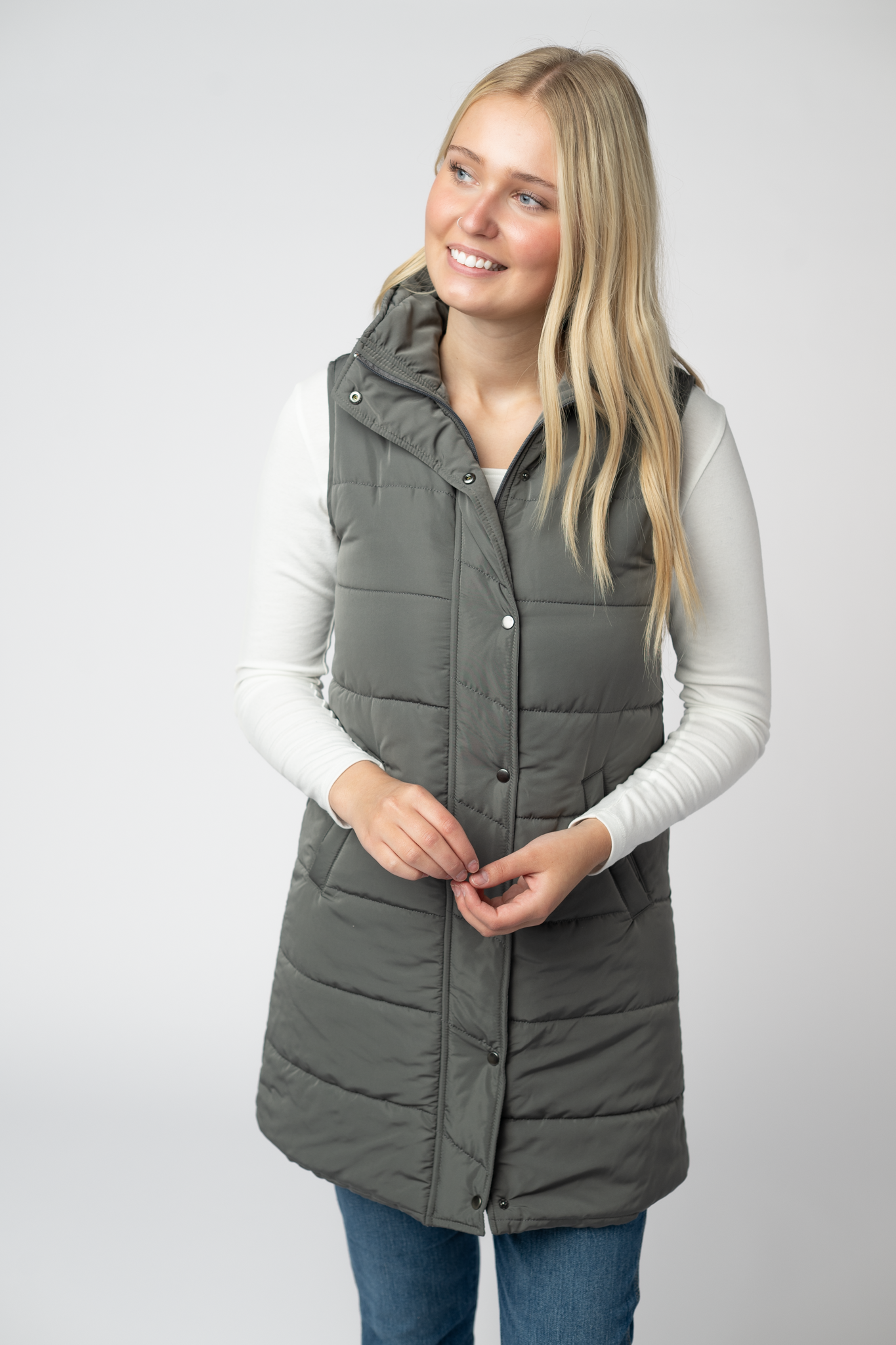 09.09 EN ROUTE Harlow Long Vest - Grey-clothing-Dear Me Southern Boutique, located in DeRidder, Louisiana