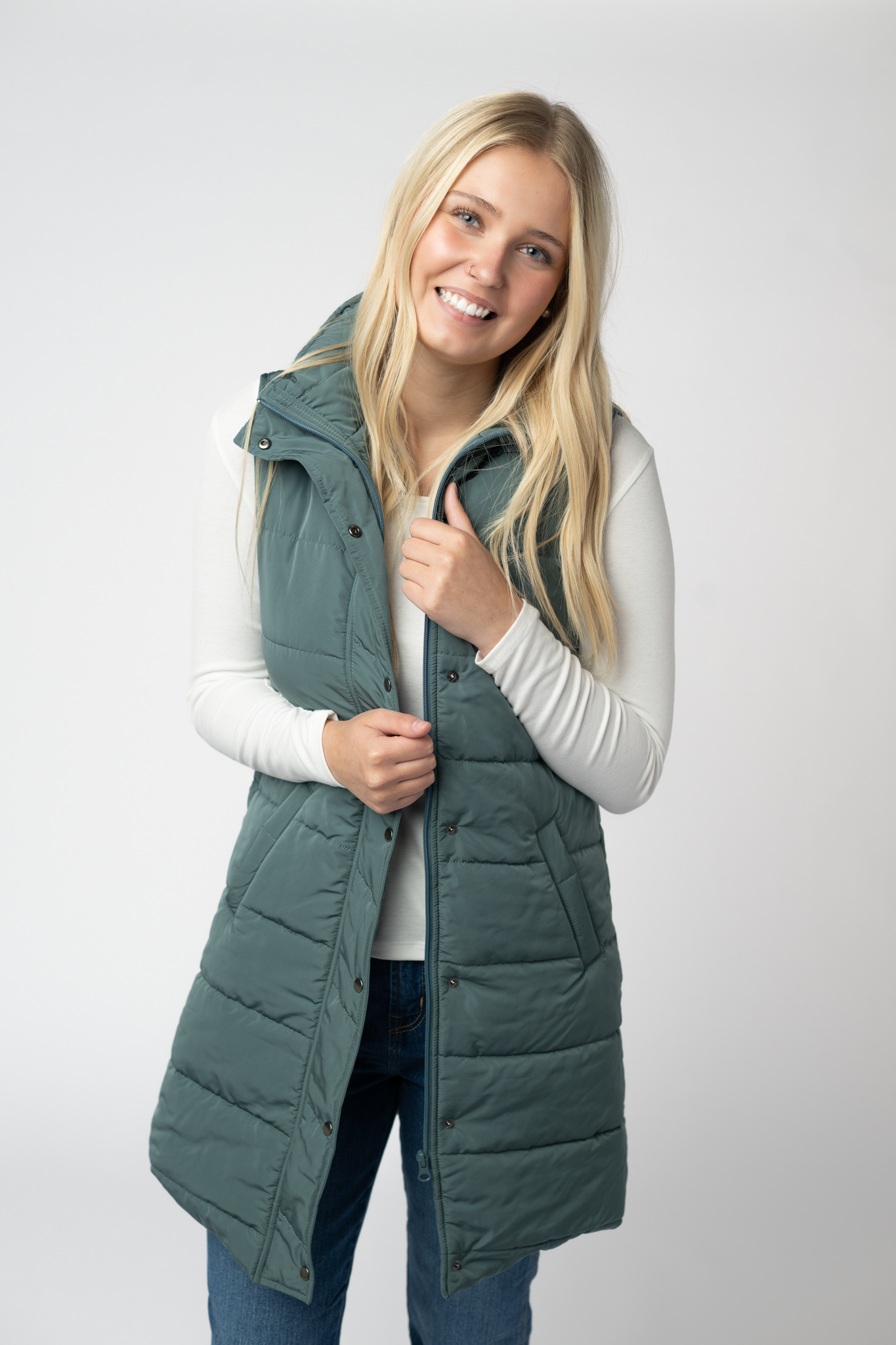 09.09 EN ROUTE Harlow Long Vest - Teal-clothing-Dear Me Southern Boutique, located in DeRidder, Louisiana