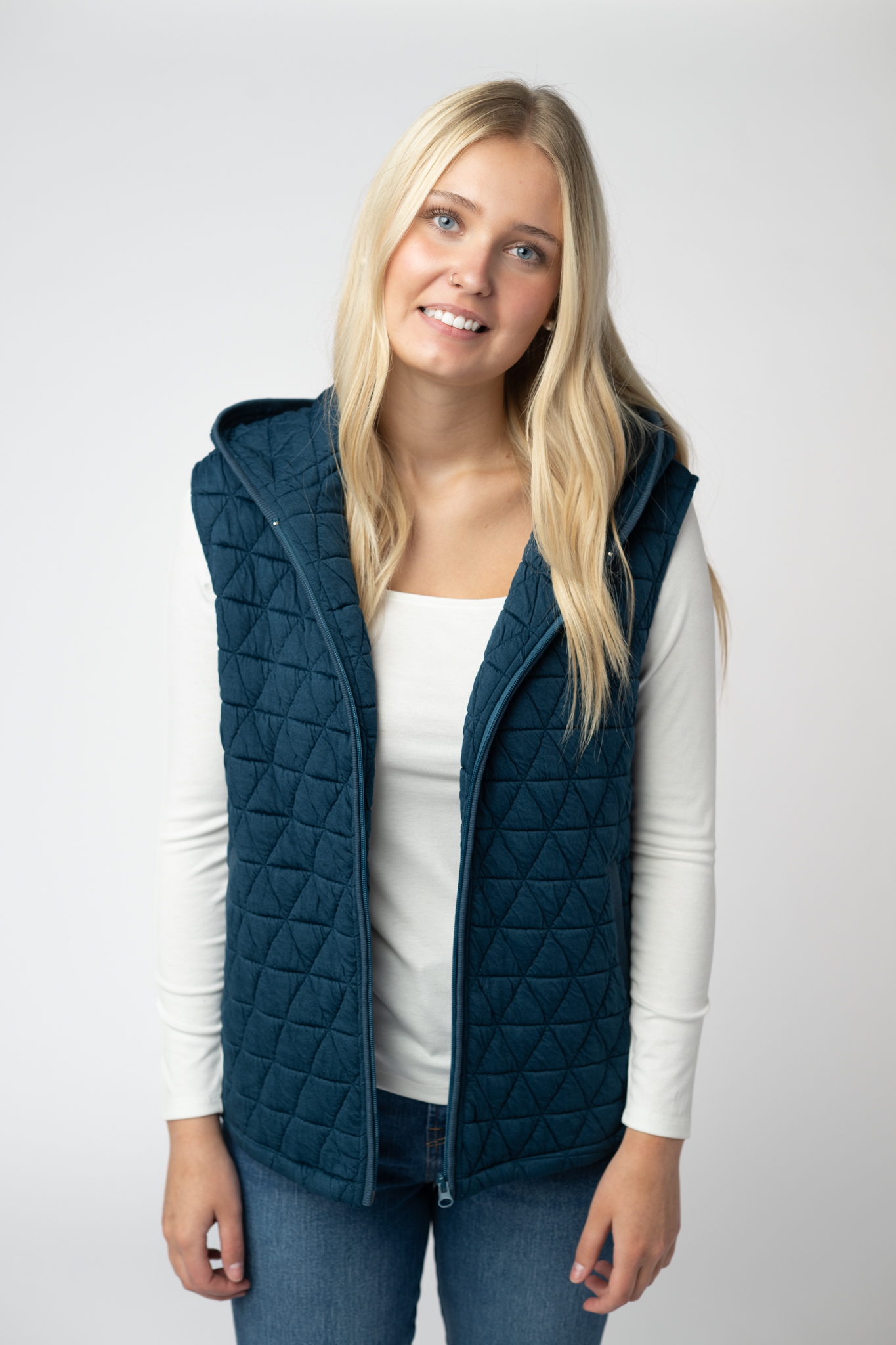 09.09 EN ROUTE Heather Geometric Hooded Vest - Teal-Vest-Dear Me Southern Boutique, located in DeRidder, Louisiana