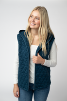 09.09 EN ROUTE Heather Geometric Hooded Vest - Teal-Vest-Dear Me Southern Boutique, located in DeRidder, Louisiana