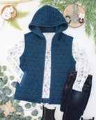 09.09 EN ROUTE Heather Geometric Hooded Vest - Teal-Vest-Dear Me Southern Boutique, located in DeRidder, Louisiana