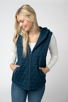 09.09 EN ROUTE Heather Geometric Hooded Vest - Teal-Vest-Dear Me Southern Boutique, located in DeRidder, Louisiana